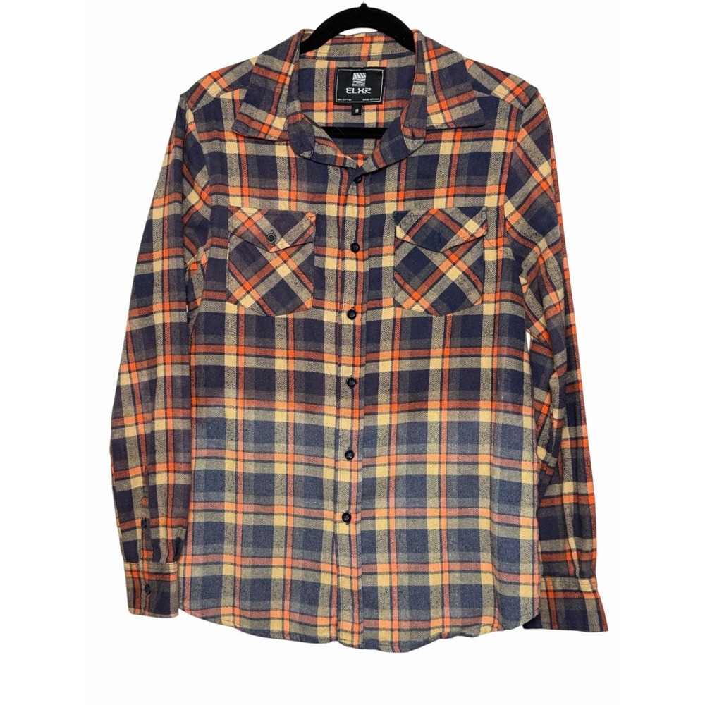 ELXR Plaid Flannel Shirt Medium 100% Cotton Button Front Lumberjack Cabincore